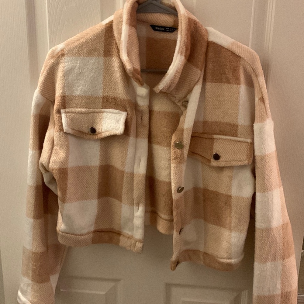 Checkered Pink and White Cropped Jacket
